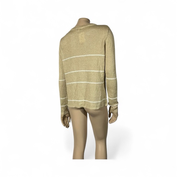 Kinross Beige Knit Linen Sweater with White Stripe Accents - Picture 8 of 11